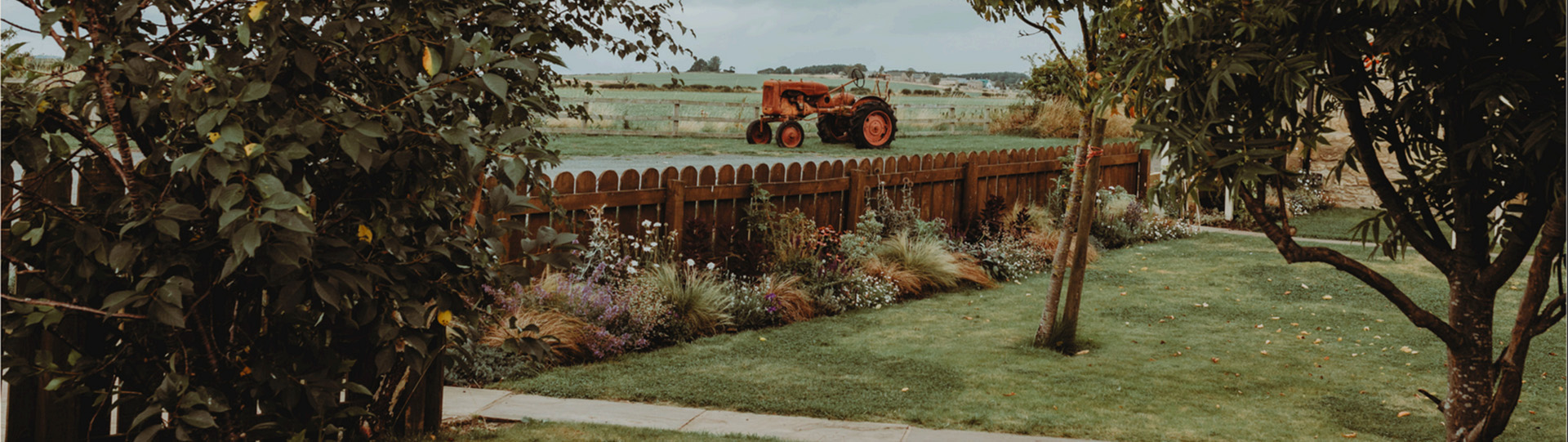 Gardens and fields with tractor